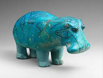 William the Faience Hippopotamus; 1961–1878&nbsp;BC; faience; 11.2 × 7.5&nbsp;cm; Metropolitan Museum of Art