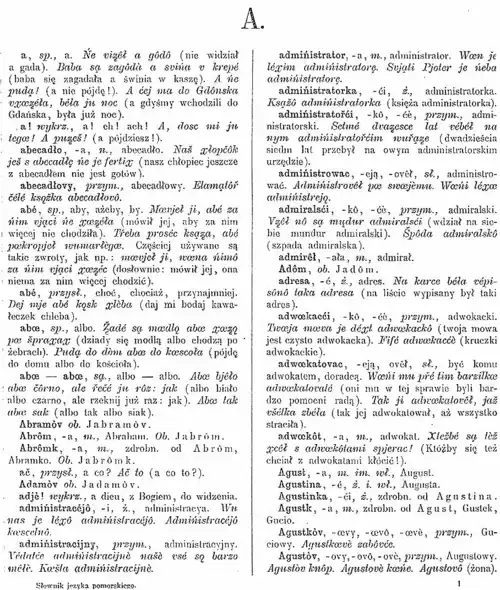 Page of Stefan Ramułt Pomeranian (Kashubian language) Dictionary 1893