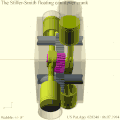 Stiller-Smith 90° X4 2T floating cantilever crank engine (1984) with MultiFAZE eccentric gear train. Wobble and overshoot exaggerated for effect.