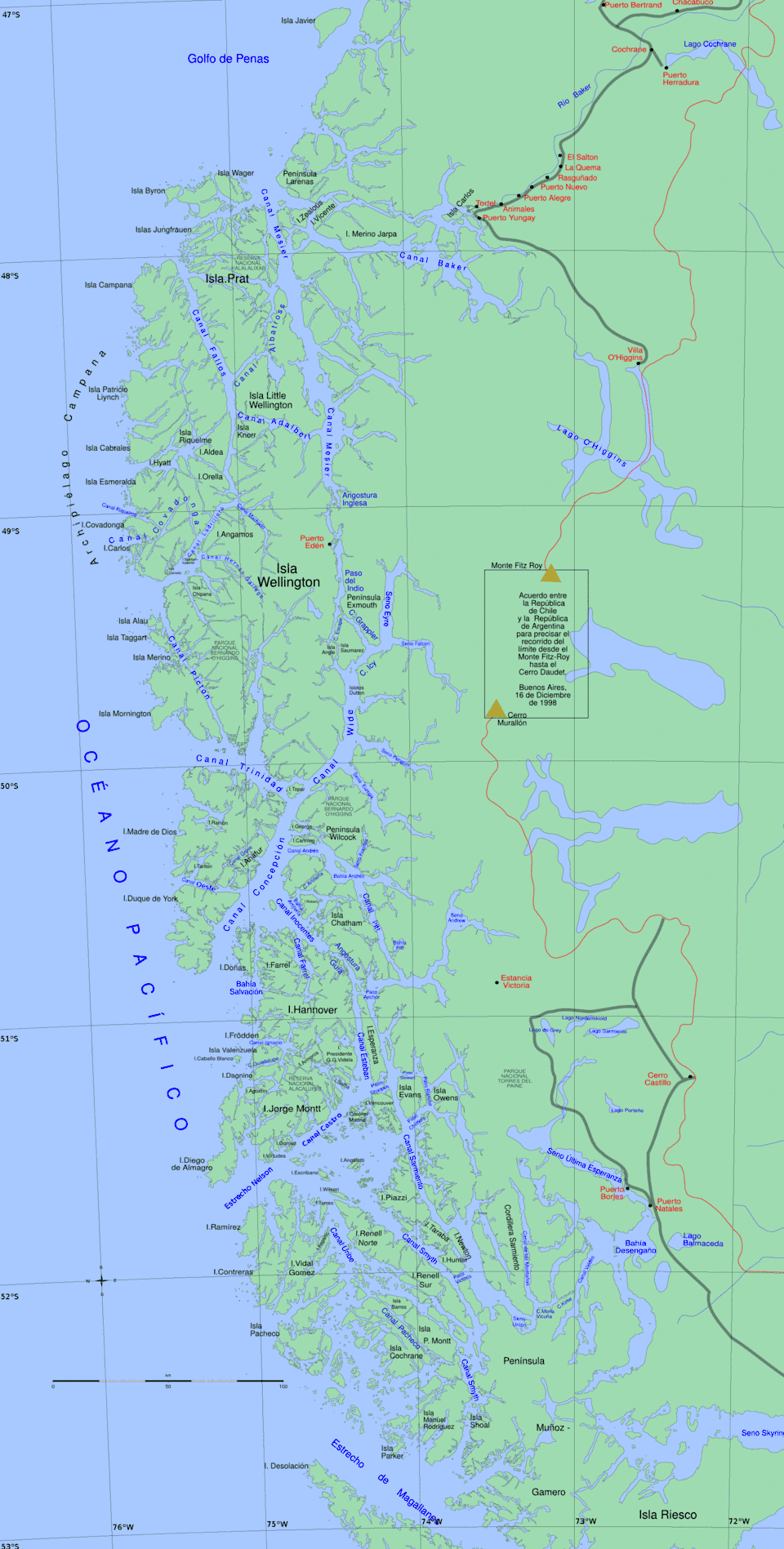Map of the Chilean zone