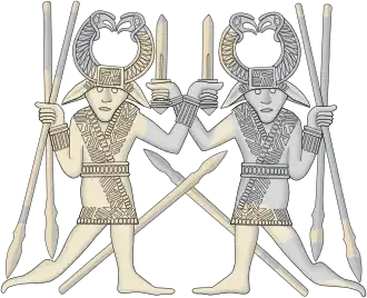 Figures with bird-horned helmets from the Sutton Hoo helmet (c. 7th century).