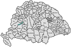 A 19th-century map of Kingdom of Hungary showing the location of Szilágy County