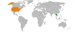 Map indicating locations of Thailand and United States