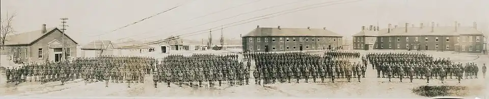 The Canadian Grenadier Guards standing in formation circa 1916