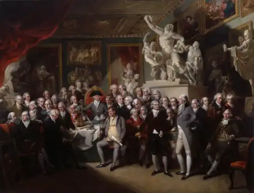 The Royal Academicians in General Assembly by Henry Singleton, 1795, when Somerset House hosted the Royal Academy