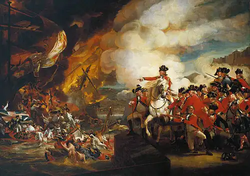 Defeat of the floating batteries by John Singleton Copley - climax of the Great Siege of Gibraltar in 1782. Eliot is on the white horse