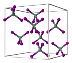 Ball-and-stick model of the unit cell of tin tetraiodide