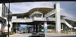The exterior of the KL Monorail's Titiwangsa terminal station, with the terminating line's buffer stop.