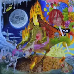 Surrealist artwork featuring Redd’s head on a lollipop stick next to a dragon and other mythical medieval features