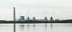 Power plant smokestacks and cooling units
