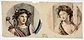 Heads of Maenads from walls of tablinum incorporated into one painting by Giuseppe Marsigli