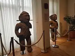 The two big statues on display at the entrance at the Museum of Ethnography, Stockholm, 2019.
