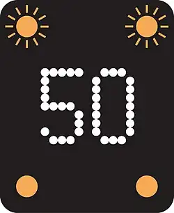 Temporary Speed advised of 50&nbsp;mph (80&nbsp;km/h) due to prevailing traffic or weather conditions.