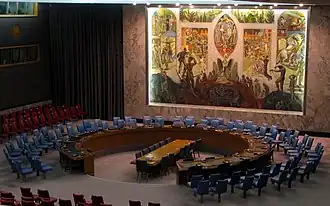 Mural at the United Nations Security Council Chamber in New York City