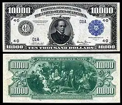 $10,000 Federal Reserve Note, Series 1918, Fr.1135d, depicting Salmon P. Chase.