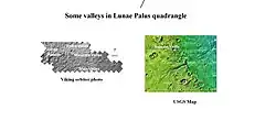 Waters from Vedra Valles, Maumee Valles, and Maja Valles flowed from Lunae Planum on the left, to Chryse Planitia on the right. Image is located in Lunae Palus quadrangle and was taken by Viking Orbiter.