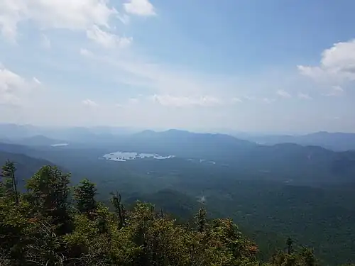 View from Dix Mountain Peak on July 1, 2018, looking towards Elk Lake.