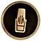 Circular 4-inch brass plaque with an antique studio-style microphone.