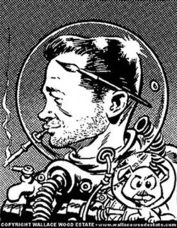 A drawing of Wood's face in profile