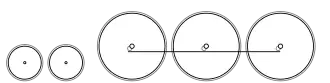 Diagram of two small leading wheels, and three large driving wheels joined together with a coupling rod