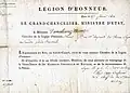 Wincenty Danilewicz Legion of Honour Certificate, 1814