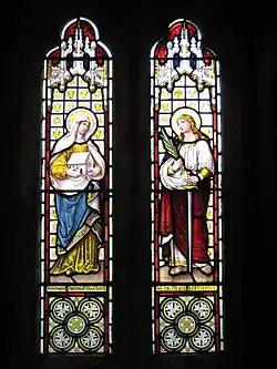 Stained-glass window depicting Saint Senara and Saint Ia