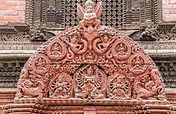 Wooden tympanum at entrance of Kumari House- Basantapur, Kathmandu