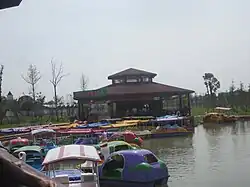 Boats are moored.