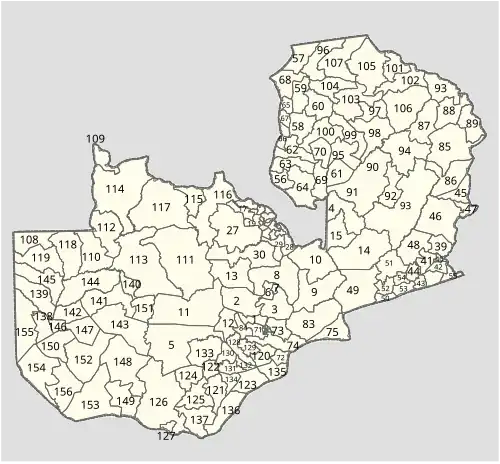 Map of the Zambian National Assembly constituencies