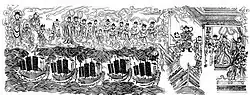 A restored copy of the illustration of Zheng He's visits to the West on the flyleaf of the book "Heavenly Princess Classics" in 1420. This invaluable picture is the earliest pictorial record of Zheng He treasure-ships.